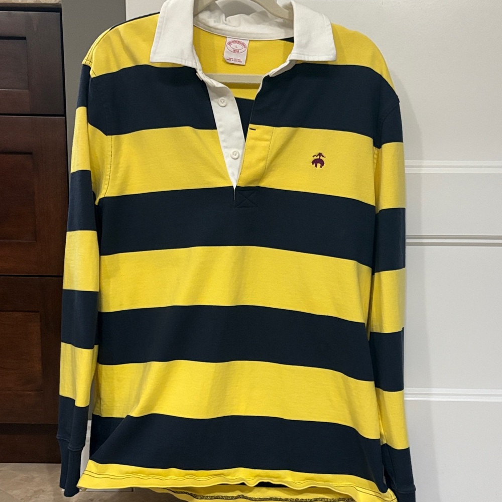 Brooks Brothers Yellow and Black Striped Polo Shirt
